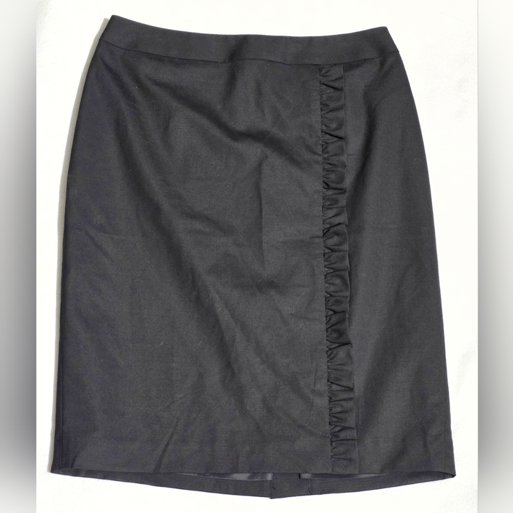 Halogen Black Wool Blend Pencil Skirt With Small Ruffle Detail Sz 8